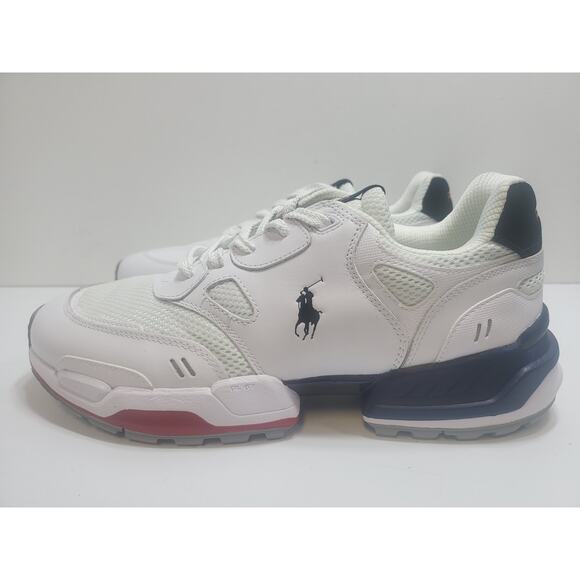 NEW POLO RALPH LAUREN JOGGER SNEAKER SHOE WHITE BLUE RED MSRP $138 MEN SIZE - 9 - Picture 2 of 8